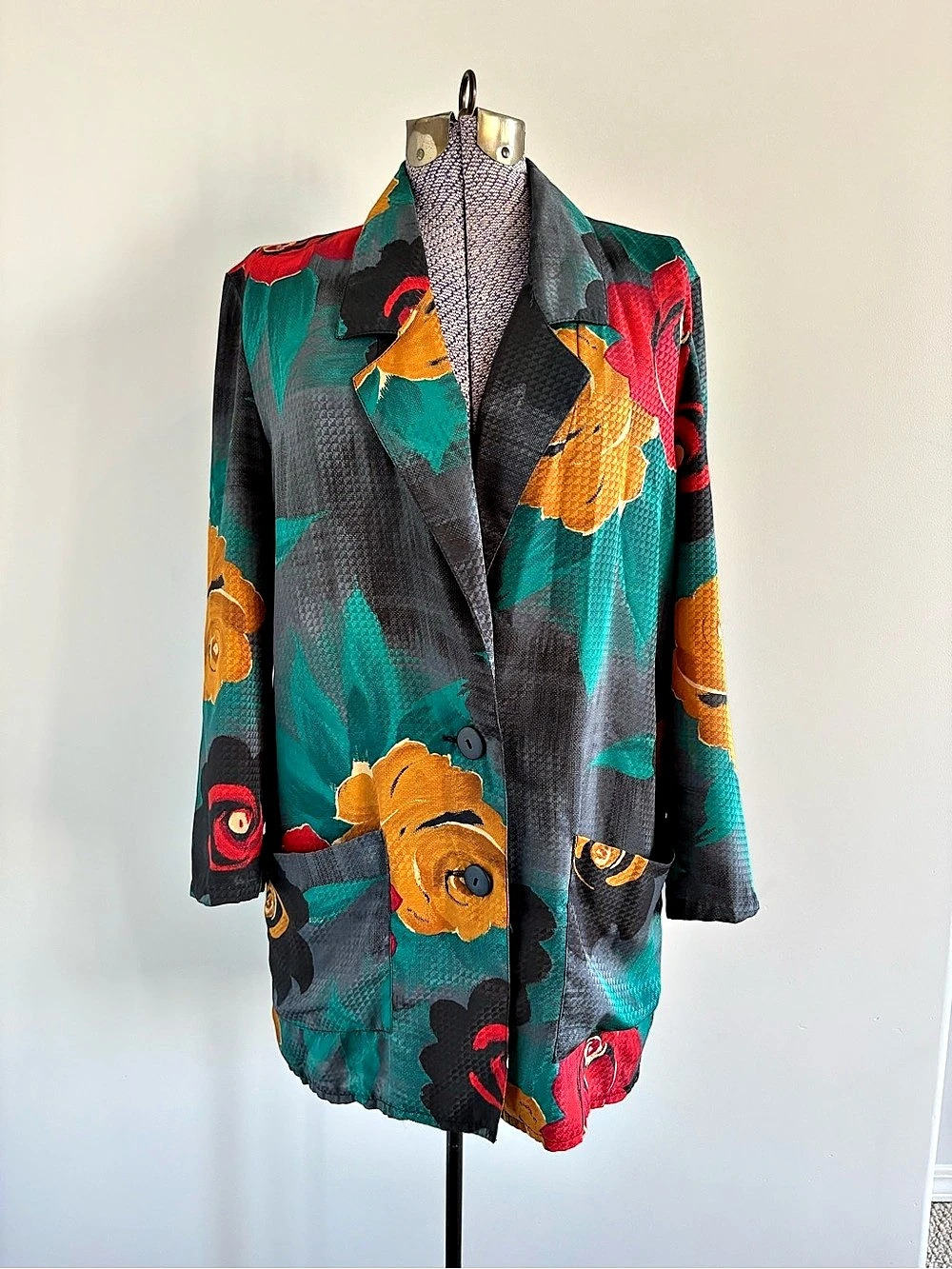 Mister Leonard Silk Floral Blazer in Green & Black Size 10